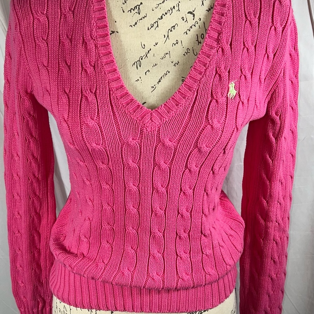Vintage Pink Ralph Lauren Sport Blue Tag Cable Knit Sweater Size M